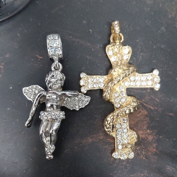 Jewelry - Gold and Silver Angel and Cross Pendant Set